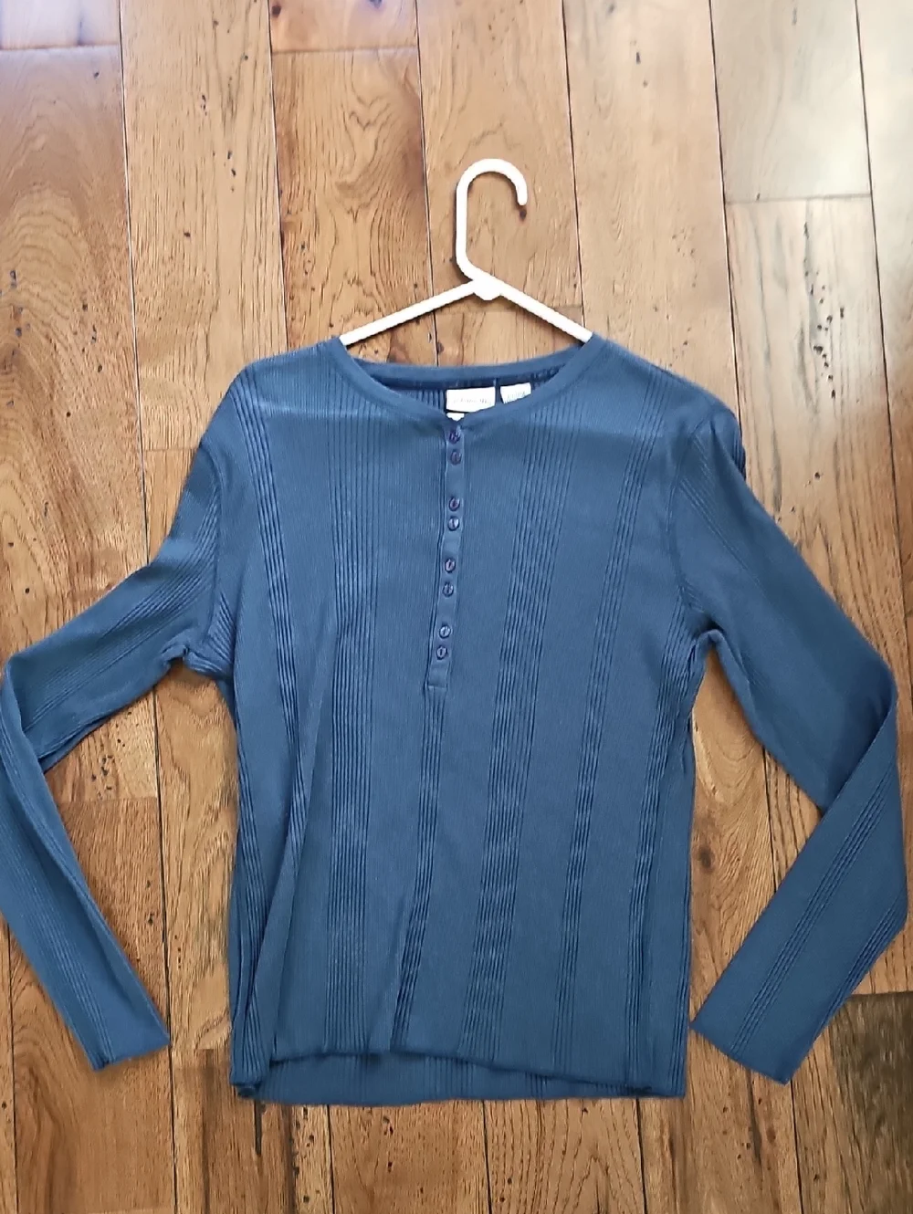 St. John's Bay Navy Ribbed Henley Shirt - Picture 1 of 4